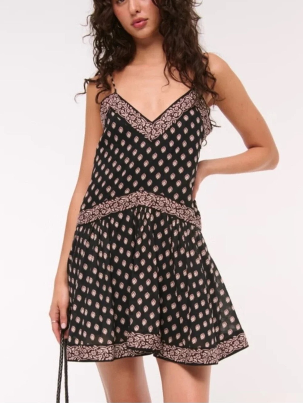 Abercrombie Black and Blush Printed Slip Dress